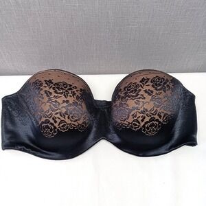 Soma Stunning Support Strapless Bra 40DD Black Nude Floral Lace Underwire 081603
